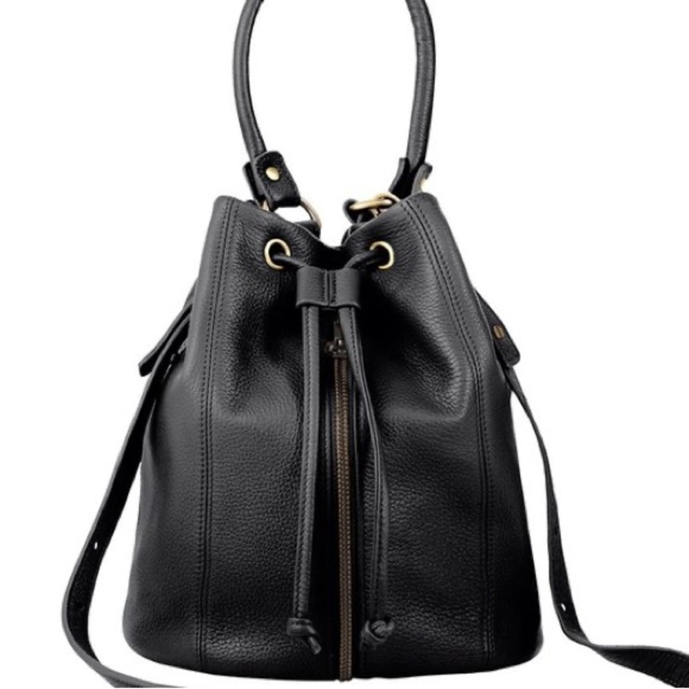 Status Anxiety Black Leather Drawstring Bucket Crossbody Bag - Picture 10 of 10